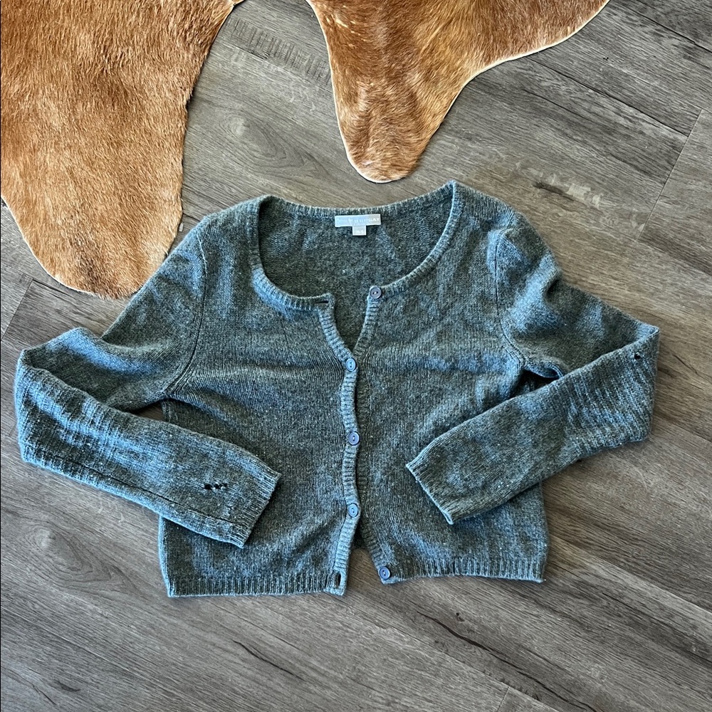 Cropped Gray Button-Front Cashmere Cardigan